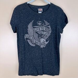 Harley-Davidson Black Silver Metallic Graphic Live To Ride To Live T-Shirt Large